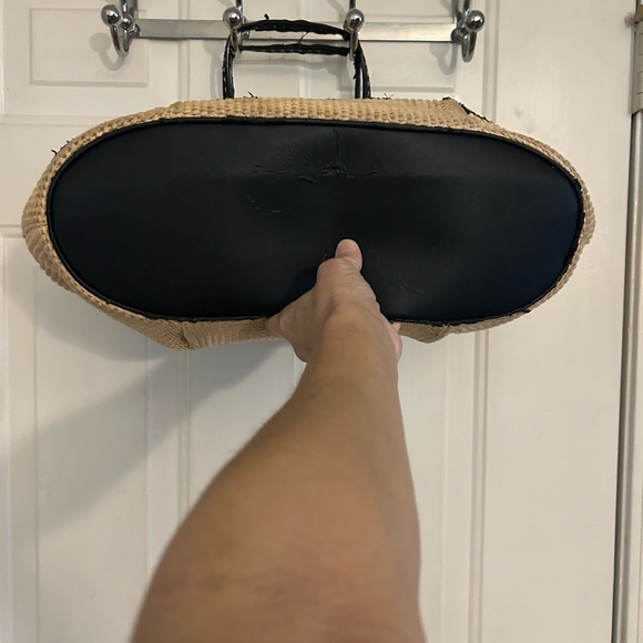 Tory Burch Black Floral Leather on Tan Tote - Picture 2 of 9